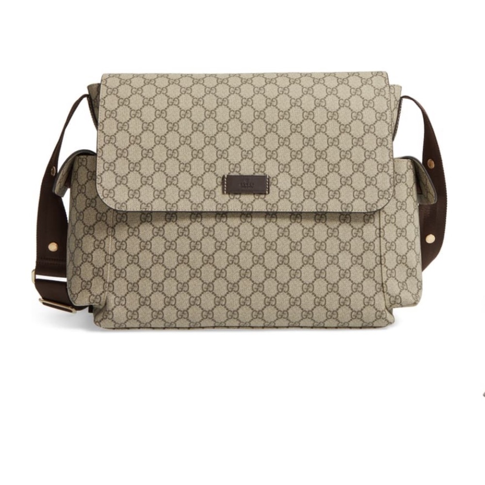 Gucci Beige GG Supreme Canvas Kids Messenger Bag with Brown Trim